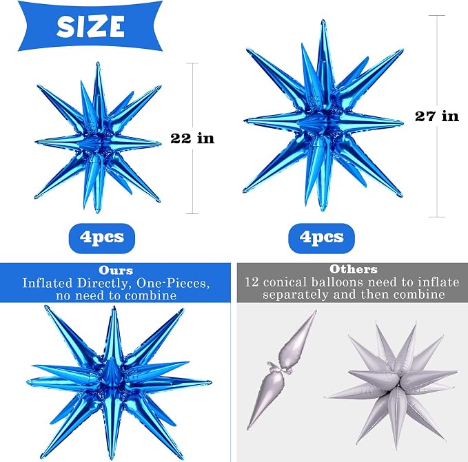 8 Pcs Blue Star Balloons, 27/22 inch One-Piece Explosion Foil Balloons - Image 2