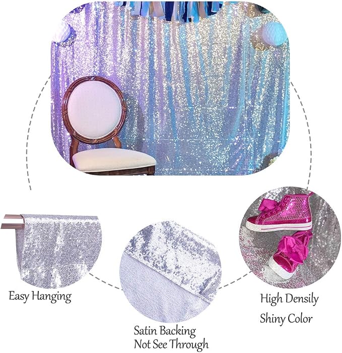 SquarePie 5x7ft Silver Sequin Backdrop, High Density Non-Transparent Glitter - Image 7