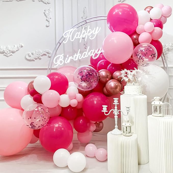 Hot Pink Balloons Different Sizes 135pcs 18 12 10 5 Inch Dark Pink Balloon Arch - Image 5
