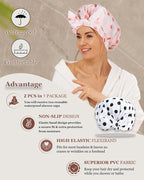 2Pcs Shower Caps for Women Shower Cap Reusable Waterproof Hair Cap for Shower with Adjustable Bowknot Luxury Bath Cap for Women (Black Dot & Pink Dot)