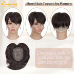 QUEENTAS Brown Short Hair Toppers for Women with Thinning Hair 360°3D Cover with 3 Clips Hair Pieces Wispy Bangs 4.6"*3.6" Coverage(Dark Brown/#2)
