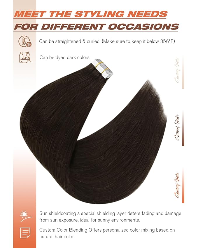 Sunny Hair Brown Tape in Hair Extensions Human Hair 12 inch Remy Hair Extensions Tape in Thick End Tape ins Human Hair Extensions 40Pcs 60g