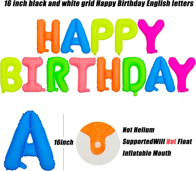 16 Inch Fluorescent Happy Birthday Balloons, Glow In The Dark Party Supplies | - Image 2