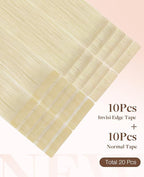 GOO GOO Invisi Edge Tape in Hair Extensions Human Hair, 60A Platinum Blonde 10pcs injected with 10pcs classical tape ins, 18inch 50g, Virgin Remy Hair, Natural Look