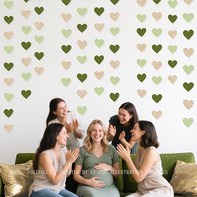 Sage Green Champagne Gold Heart Party Decorations Glitter Champagne Gold Paper - Image 7