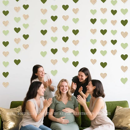 Sage Green Champagne Gold Heart Party Decorations Glitter Champagne Gold Paper - Image 7