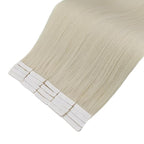 Full Shine Blonde Virgin Injected Tape in Hair Extensions 5Pcs Color 1000 Ice Blonde Seamless Skin Weft Machine Remy Tape in Extensions 24 Inch Hair Extensions Real Human Hair 12.5 Gram for Women