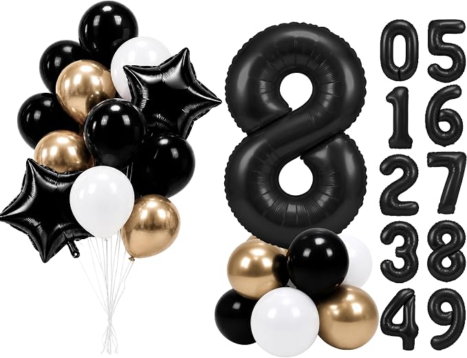 PartyWoo Number Balloons 40 Inch Black Number 8 Kit 25pcs by PartyWoo
