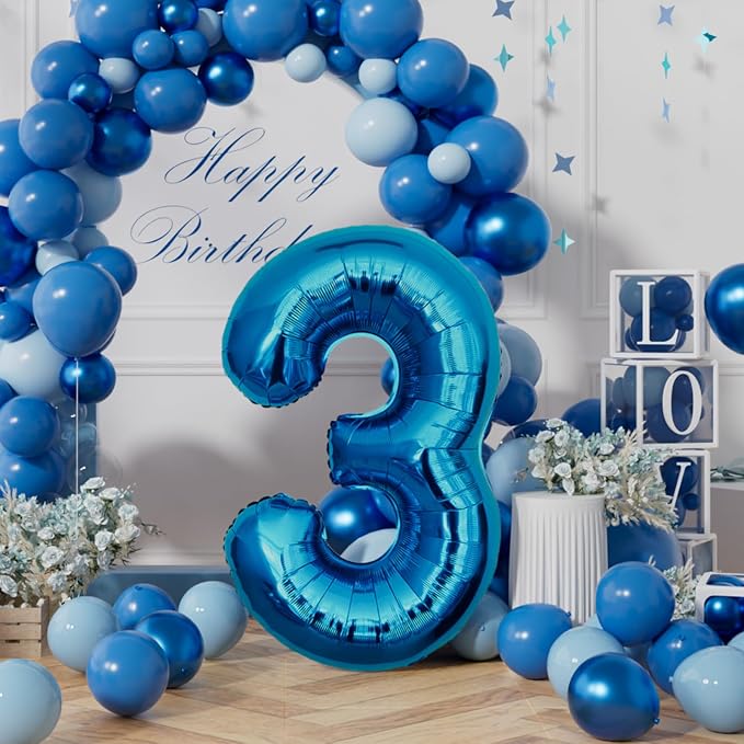 AULE 40 Inch 3 Blue Balloon Number Foil 0-9 Birthday Big Numbers | Birthday - Image 3