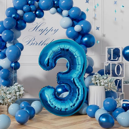 AULE 40 Inch 3 Blue Balloon Number Foil 0-9 Birthday Big Numbers | Birthday - Image 3