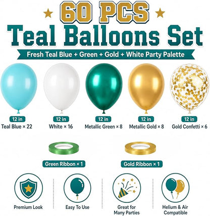 Teal Gold Balloons, Metallic Gold, Tropical Beach Summer Pool Wedding - Image 2