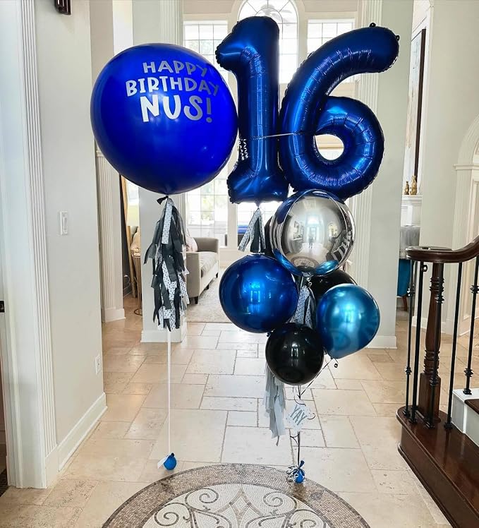 3 Balloon - Night Blue Birthday Number Balloons, 40 Inch Party Decorations | - Image 2