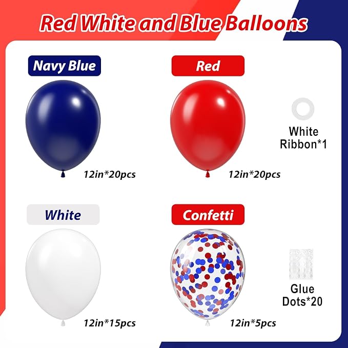 60pcs Red White and Blue Balloons 12inch - Image 2