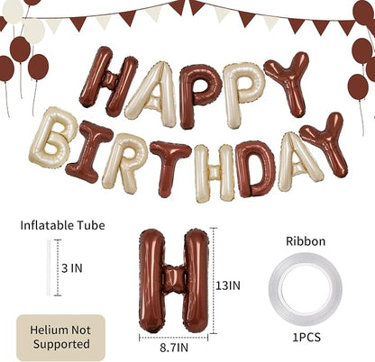 Beige Brown Happy Birthday Balloon Banner, 16 Inch Foil Mylar Cream Brown Happy - Image 2