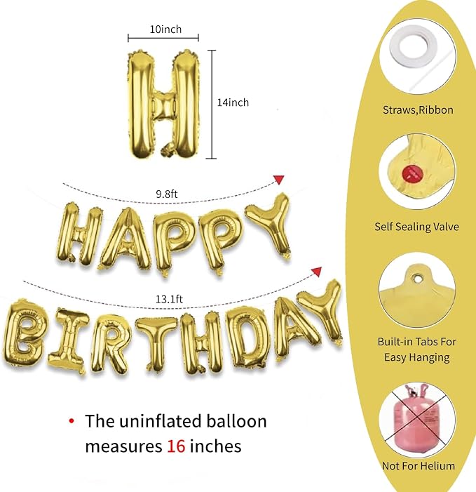 16" Happy Birthday Foil Letter Balloons Banner Set | Alphabet Balloons - Image 2