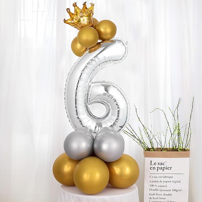 40 Inch Silver Number Balloons, Helium Mylar Foil Number Balloons - Image 6