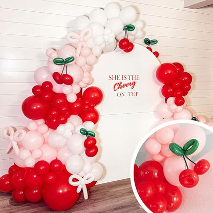 152PCS Cherry Balloons Garland Kit, Cherry On Top Theme Red Pink White Balloon - Image 5