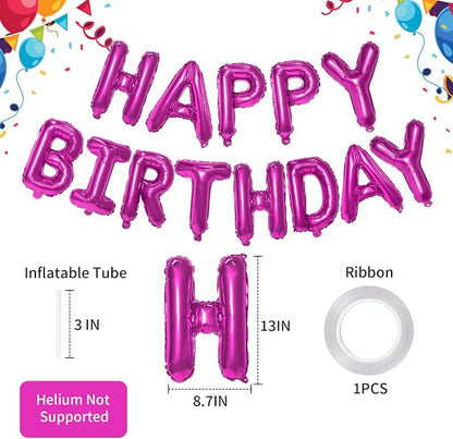 Hot Pink Happy Birthday Balloon Banner, 16 Inch Foil Mylar Happy Birthday - Image 2