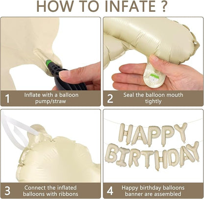 Beige Happy Birthday Balloons Banner 16 Inch Mylar Foil Letters - Image 3
