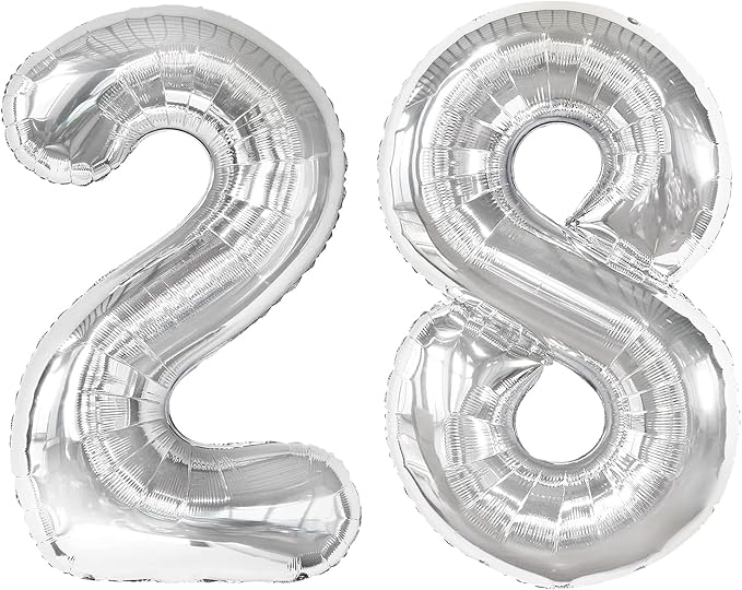 28 Balloon - Silver Birthday Number Balloons, 40 Inch Decorations Men Women | by ALPHADELTAPI
