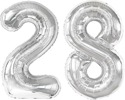28 Balloon - Silver Birthday Number Balloons, 40 Inch Decorations Men Women | by ALPHADELTAPI