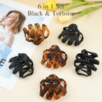 2.8" Medium Octopus Hair Clips for Women, Matte Claw Clips for Thin Hair, 90' Strong Hold Non-slip Spider Octopus Clip for Fine Hair Jaw Clips (Black & Tortoise)