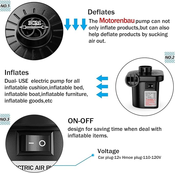 Electric Air Pump for Inflatables, Portable Quick-Fill Air Pump - Image 3