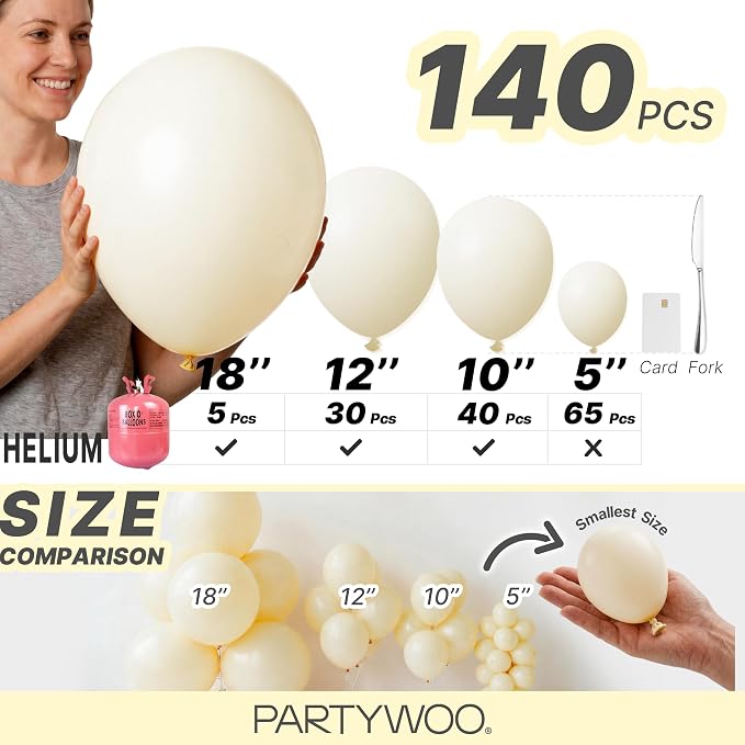 PartyWoo Pastel Yellow Balloons 140pcs Light Pale Yellow Color | 18 12 10 5 - Image 6