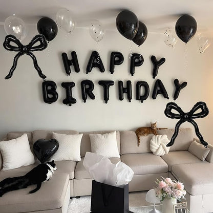 Black Bow Happy Birthday Balloons Banner, 22 Inch Black Bow Foil Balloons - Image 3