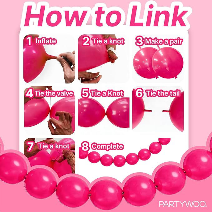 PartyWoo Hot Pink Linking Balloons 100pcs 6 Inch Magenta Link Balloons | - Image 5