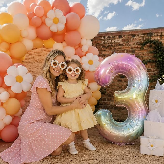 3rd Birthday Balloons for Girls, 40‘’ Foil Self Inflating Rainbow Stars Number - Image 6