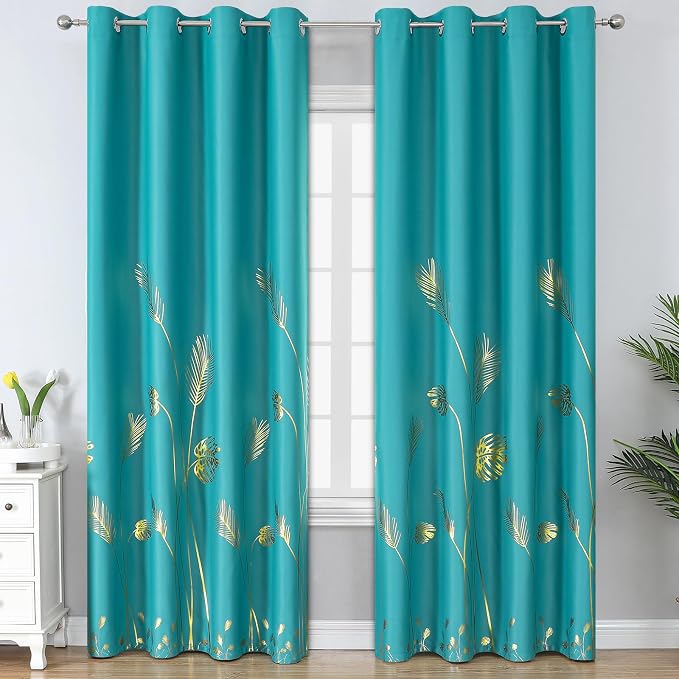 Teal Blackout Curtains 84 Inches Long, Grommet Curtains by ESTELARTEXTILER