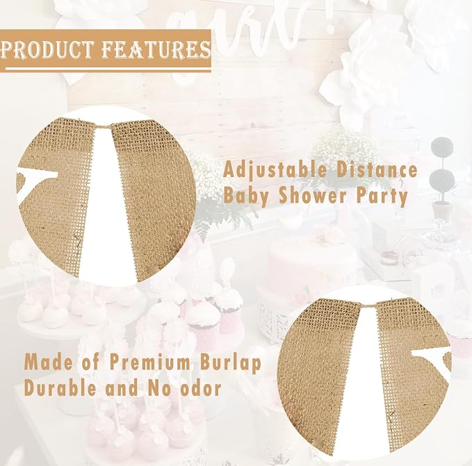 Baby Shower Banner, Welcome Baby Sign, Pre Strung Burlap Gender Reveal Banner - Image 5