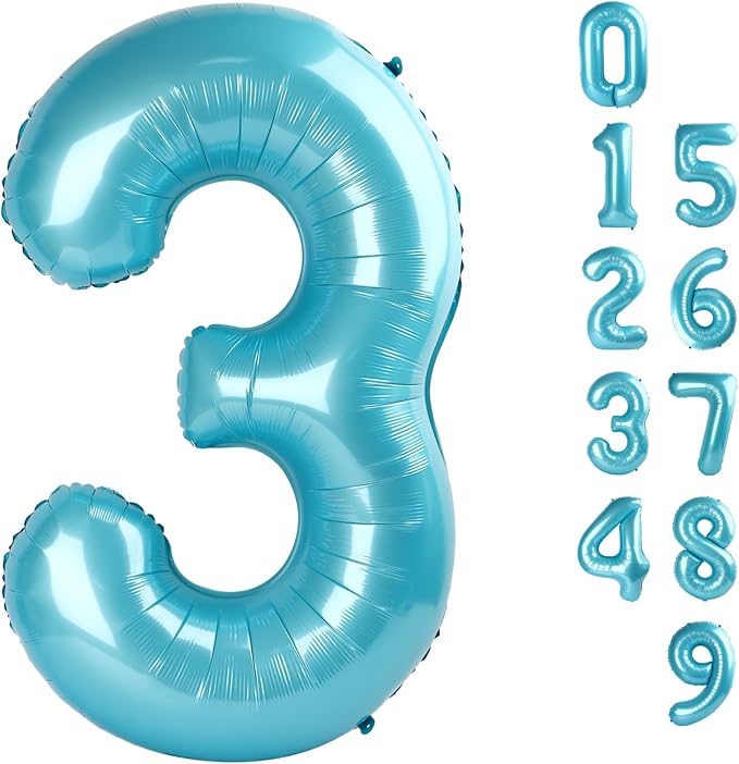 3 Balloon Number 40 Inch Pastel Blue Balloons by Mluchee