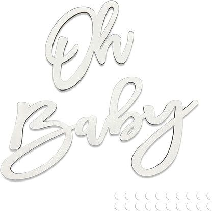 Oh Baby Sign for Backdrop, Wooden Baby Shower Sign White Letters Party Banner by SIWUCHYE