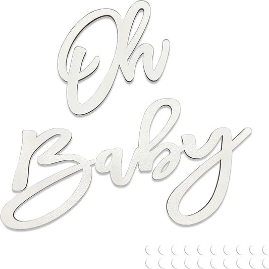 Oh Baby Sign for Backdrop, Wooden Baby Shower Sign White Letters Party Banner by SIWUCHYE
