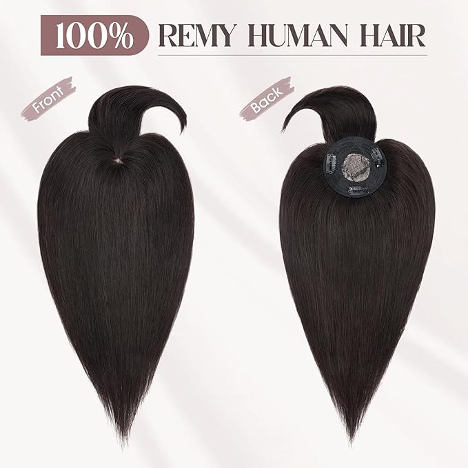 MY-LADY Human Hair Toppers for Women Real Human Hair with Bangs Thin 8.5 * 8.5CM Mono Base Clip in Remy Hairpieces Light Weight 14 Inch Natural Black