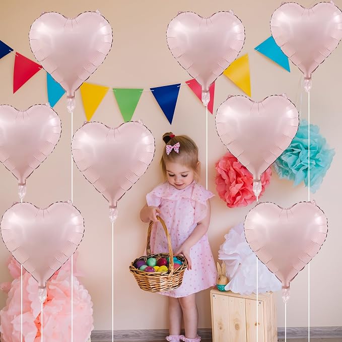 Baby Pink Heart Balloons, 18 Inch Pink Heart Balloons, Pastel Pink Helium Foil - Image 6