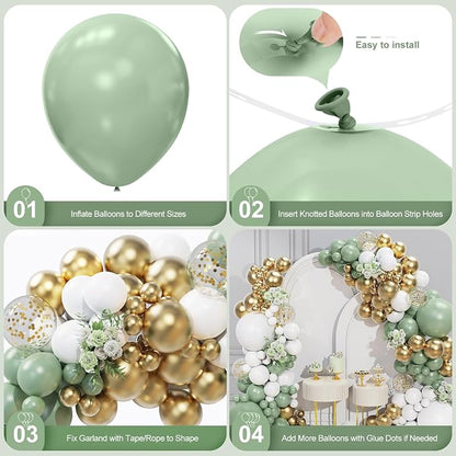 Sage Green White Gold Balloon Garland Arch Kit 156 Pcs Different Sizes 18 12 10 - Image 6