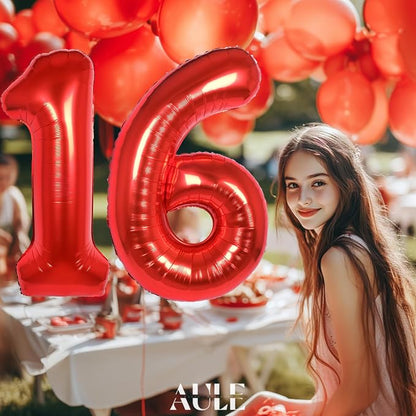 AULE 40 Inch Red 16 Balloon Number Foil 0-9 Birthday Big Numbers | Birthday - Image 3