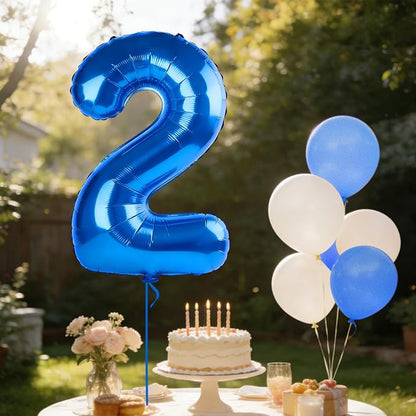 40 Inch Number 2 Balloons for 2nd Birthday Party Decorations, 0-100 Dark Blue - Image 3