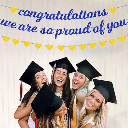 Zwiebeco Blue Gold Congratulations Banner We are So Proud of You Sign Hearts - Image 5