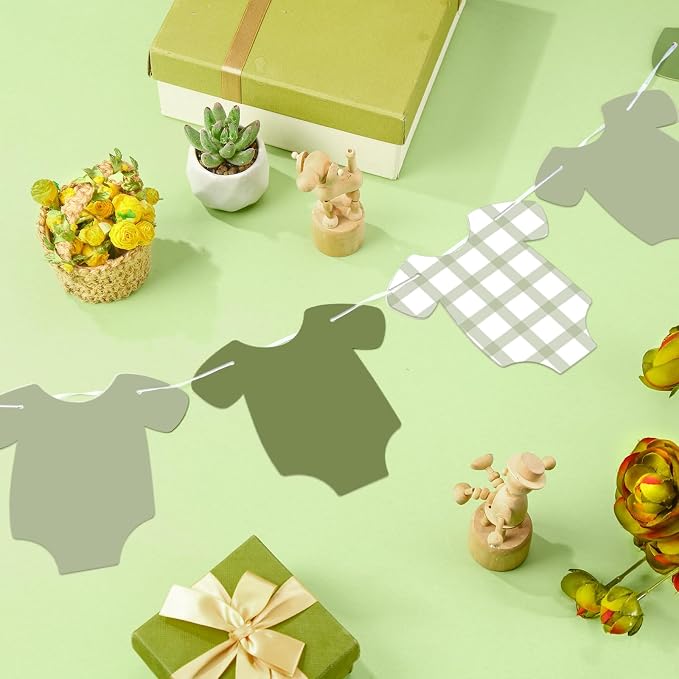 Weysat 2 Pcs Baby Clothes Banner Baby Boys Girls Shower Decorations Green - Image 3