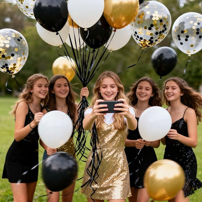 Black Gold Balloons 60Pcs 12 Inch Confetti Latex Balloon Set - Image 7