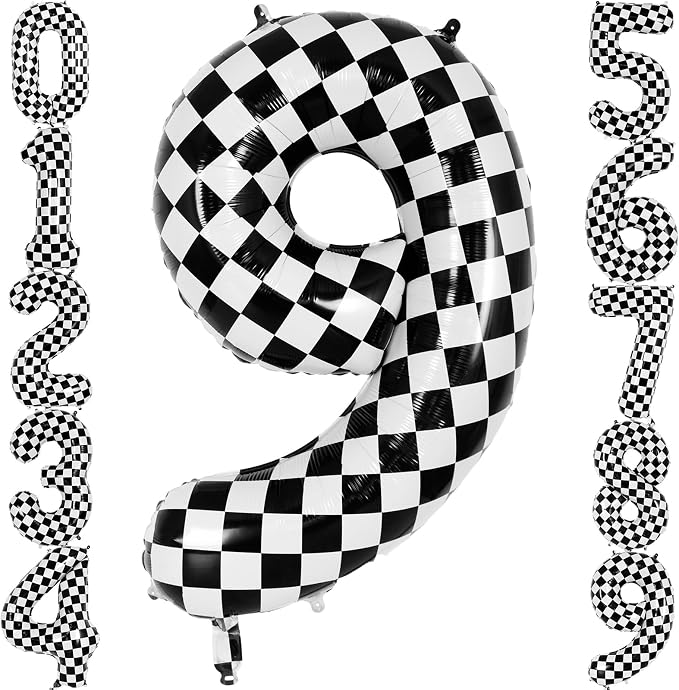 Checkered Number 9 Balloon 40 Inch, Large Foil Black and White Number Balloons by AIQINHU
