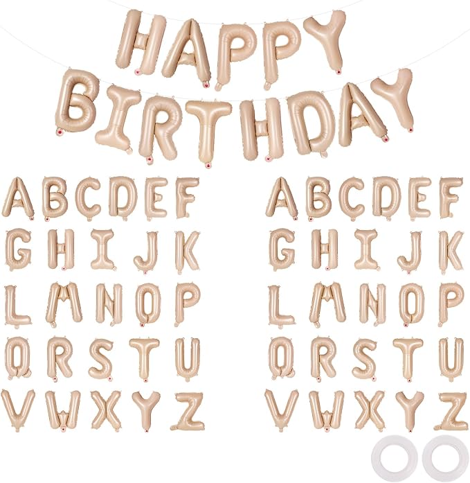 65 Pcs Caramel Happy Birthday Balloons, 2 Sets A-Z Caramel Letters Foil Balloons by Unknown