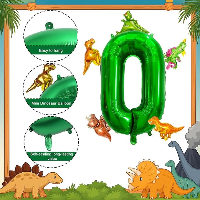 LilyZheng Dinosaur Number 0 Balloon Set – 40 Inch Dark Green Number Balloon - Image 3