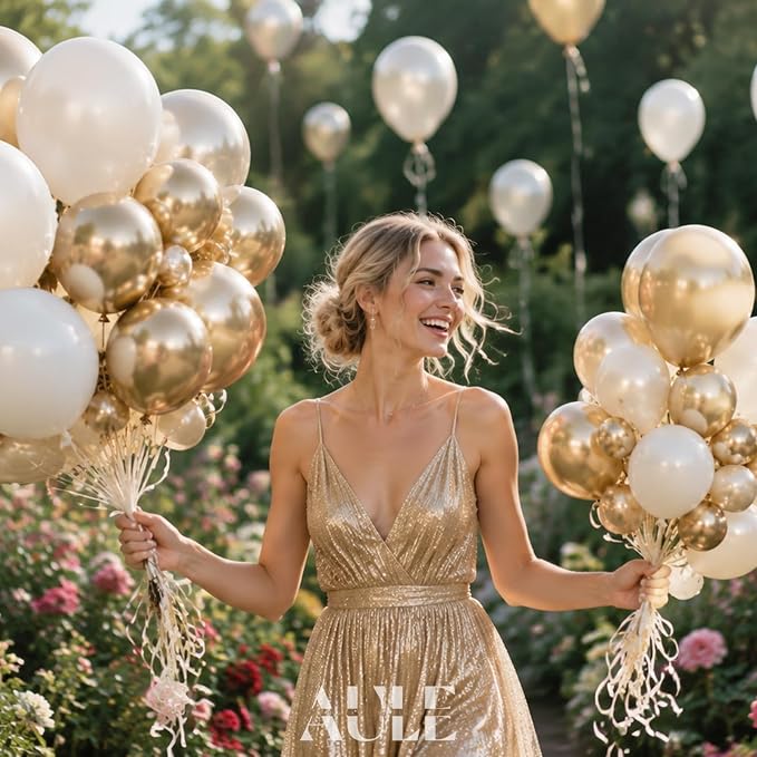 AULE 155Pcs Champagne Gold Balloon Arch Kit White Beige Balloons | Gold Balloon - Image 4