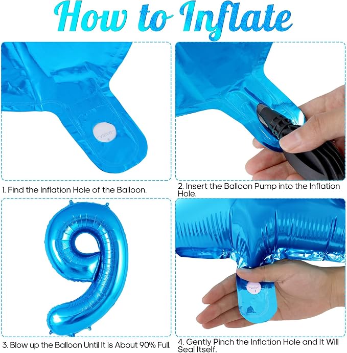 Blue Number 9 Balloon 40 Inch, Big Large Foil Helium Number Balloons, Jumbo - Image 7