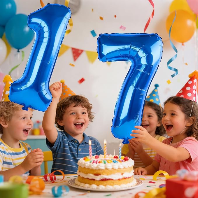 40 Inch Number 17 Balloons for 17th Birthday Party Decorations, 0-100 Dark Blue - Image 2